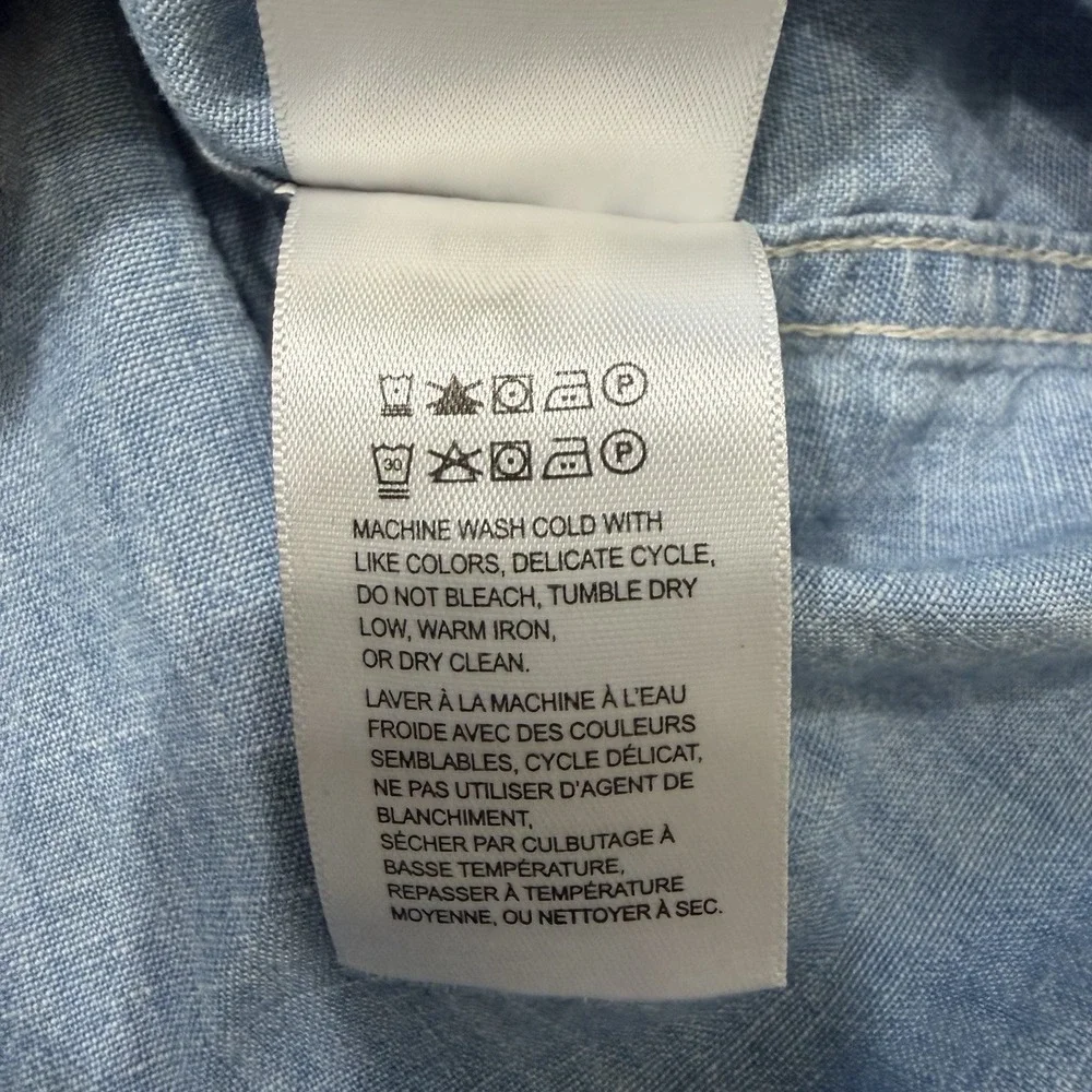 Lucky Brand Western Snap Shirt Mens Medium Blue Chambray Linen Blend M - Picture 7 of 13